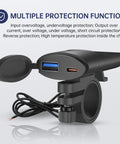 Drop It On Any Handlebar Mount Motorcycle USB Charger With 30W PD Dual Port Quick Charge, showcasing dual USB ports and mounting brackets.