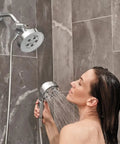 Dual Shower Head With Six Spray Modes, Polished Chrome, 2.5 GPM Water Saving Flow, Infinite Custom Settings From Invigorate To Massage in use