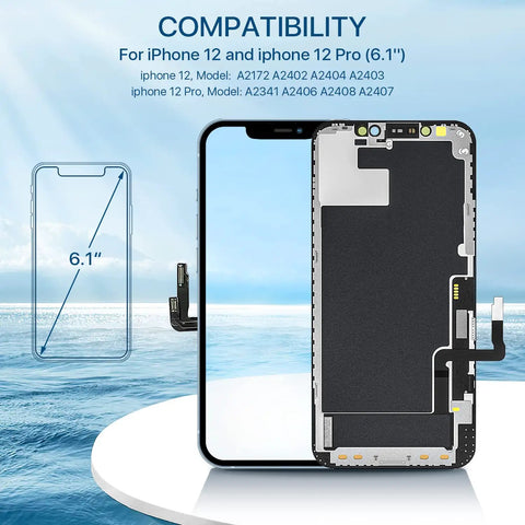 IPhone And 12 Pro Screen Replacement Kit With 6.1 Inch LCD Display, 3D Touch, Full Assembly Digitizer shown in front view