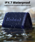 Portable Bluetooth Shower Speaker Waterproof IPX7 With Loud Stereo Sound And Bass, 15 Hours Playtime, TWS Pairing For Party Camping And Travel, Compact Yet Loud Blue immersed in water showing IPX7 waterproof feature.