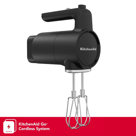 Cordless Hand Mixer With Included Battery Pack Brings You Up To Sixty Minutes Run Time For Easy Mixing And Whipping Zero Cable Hassle, matte black design.