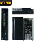 AC servo drive and motor components; black metal housings with cooling fan, three-piece set