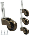 Antique Brass 1 Inch Swivel Stem Ball Caster Wheel Set For Furniture And Desks, Zinc Alloy Durable Castors With Mounting Sockets