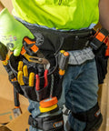 Pro Grade Electrician Tool Belt and Pouch Set With Padded Belt For The Job Site, 8 Pocket Pouch, medium size in use