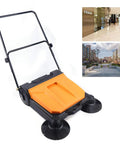 26 8 Inch Manual Walk Behind Floor Sweeper With 4 Gallon Waste Bin Built Like A Tank For Warehouse Garage Driveway Straight Up Heavy Duty Efficiency And Zero Fuss Cleaning, shown from the front angle.