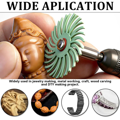 Heavy Duty Diamond Radial Bristle Disc Kit With 3mm Shank For Rotary Tools 30 Piece Flexible Nylon Abrasive brush being used on a jewelry piece.
