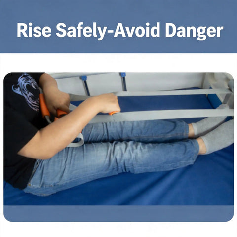 Person using Bed Rise Strap With 5 Ergonomic Handles, 100kg Capacity, Adjustable 230cm Strap, Easy Install Bed Mobility Aid on bed
