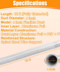 12 Ft Flexible Aluminum Dryer Duct With Clamps 4 Inch Vent Hose For Indoor And Outdoor Ventilation Insulated Air Ducting Tube For Dryer Easy Install HVAC And Exhaust Use Silver. Specifications and measurements displayed with duct image.
