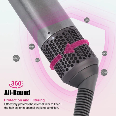 Outer Filter Cover For Airwrap Hair Styler With Filter Cleaning Brush HS01 HS05 Magnetic Filter Cage Replacement Parts shown on a device, highlighting protection and filtering features.