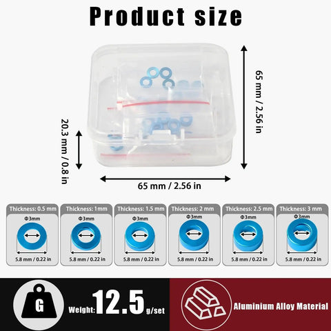 24 Piece M3 Aluminum Shock Tower Mount Washer Kit CNC Machined Flat Spacers Upgrade Part For Tamiya TT-01 TT-02 TT-02 XV-01 XV-02 RC Cars box size details