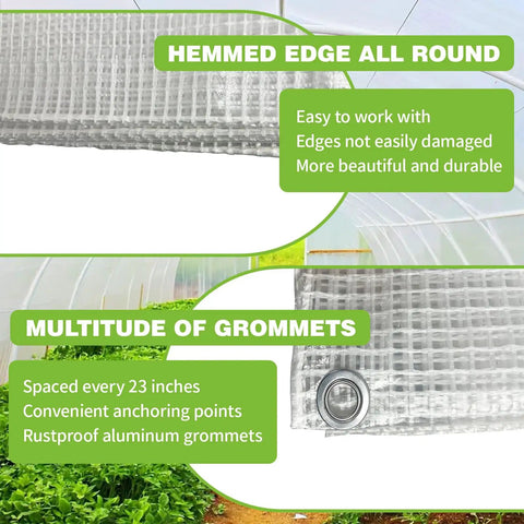 8 By 10 Foot Clear Greenhouse Plastic Covering Heavy Duty 16 Mil Tarp With Hemmed Edges And Preinstalled Grommets For Greenhouses And Chicken Coops, Windproof Weatherproof Poly Sheeting For Winter Garden Protection