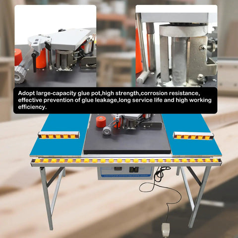 Full Auto Edge Banding Machine Woodworking Benchtop Station with large-capacity glue pot and durable design for efficient edge bonding.