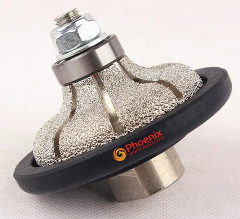 F20 Type Vacuum Brazed F Ogee Bullnose Diamond Hand Profile Wheel Router Bit for Granite Edge Five Eighth Inch Eleven Thread Wet or Dry Use 3500 to 4000 RPM Coarse Grit Pro Grade Performance