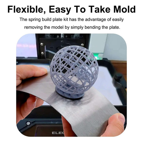 Flexible Magnetic Build Plate For Anycubic Photon Mono M7 Resin 3D Printer, demonstrating easy print removal with spring steel plate.