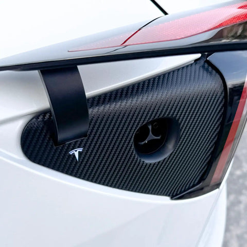 Custom Carbon Fiber Charge Port Wrap Fits Tesla Model 3 And Model Y Vehicles 2018 Through 2024 Scratch Shield Skin on charge port.