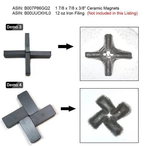 Ceramic Rectangular Domino Magnets Set For DIY Projects, Grade 8 Ferrite, displaying magnetic fields with iron filings.