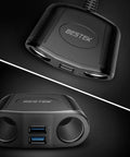 Heavy Duty Car Cigarette Lighter Splitter With Dual Usb Fast Charge Ports And 150W Power Outlet for quick charging four gadgets.