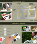 Go-To 29 In 1 Emergency Survival Kit With Survival Bracelet, Fire Starter, Whistle, Wood Cutter, Water Bottle Clip And Pen for camping, including a multifunctional card and emergency blanket.
