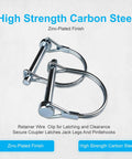 Close-up of 10 Pack Trailer Coupler Pins With Locking Pins Two And One Eighth Inch By One Quarter Inch Heavy Duty Carbon Steel Wire Lock Pins