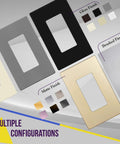 Various finishes of 2-Gang Screwless Decorator Wall Plate Outlet Cover For Outlets, UL94 V2 Rated, kid safe and tough polycarbonate.