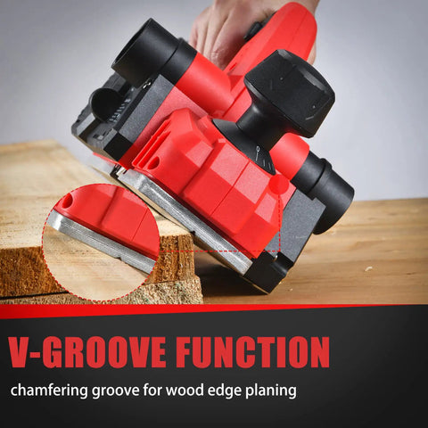 Cordless Electric Hand Planer 21V 16,000 RPM With 3-1/4 Inch Planing Width, chamfering wood edge with V-groove function