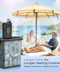 Ultra Fine Misting System With 15000mAh Rechargeable Pump and 33Ft Hose in backyard under umbrella