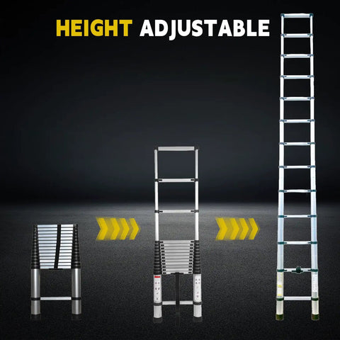 Fourteen And A Half Foot Telescoping Ladder For Home Use Lightweight Aluminum Retractable Collapsible Step Ladder With Non Slip End Caps And 330 Pound Capacity For Do It Yourself Projects And Home Quick Fixes, height adjustable view