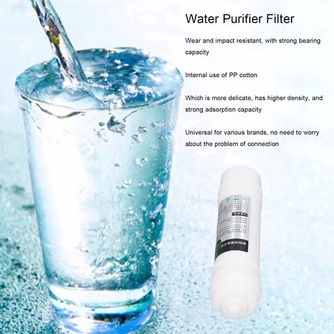 10 Inch Universal Water Purifier Filter Replacement with PP Cotton, dual pack next to a filled glass