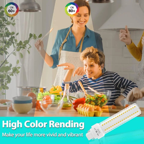 GX24Q 4 Pin LED PL Bulbs 12W Daylight 6000K 26W CFL Equivalent Ballast Bypass displayed with family cooking in kitchen