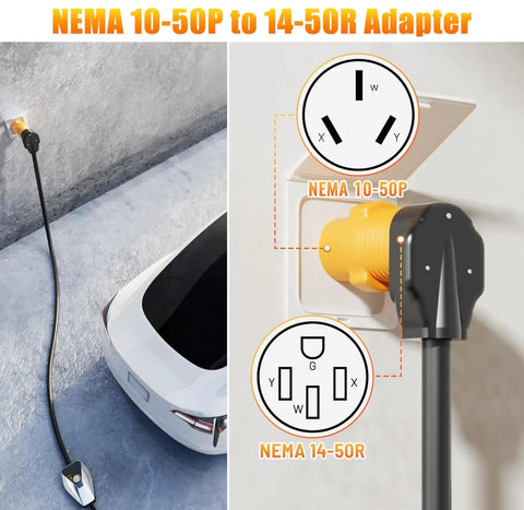Nema 10 To 14 Power Adapter 50 Amp Plug Converter For Dryers Welders Generators And Rvs, showing male and female plugs connected.