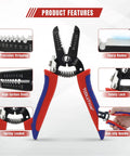 Compact Wire Stripper And Cutter Kit For 10 22 AWG Wires With Spring Loaded Pliers And Safety Lock showcased features