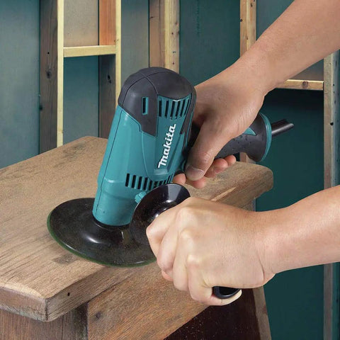 Beast 3.9 Amp 5 Inch Disc Sander Delivers 5000 RPM For Quick Material Removal With A Rubberized Soft Grip in use on wood surface