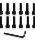 Fuel Wheel Center Cap Screws Replacement Kit With Hex Wrench, 12 black alloy steel bolts and a hex wrench for 1001-63B models.
