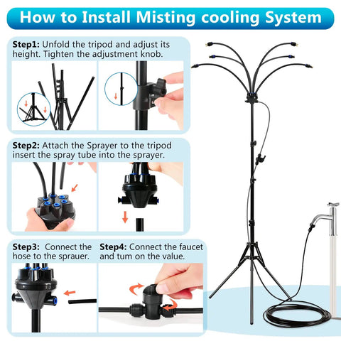 How to install Six Nozzle Adjustable Standing Misting System for Outdoor Patio Cooling