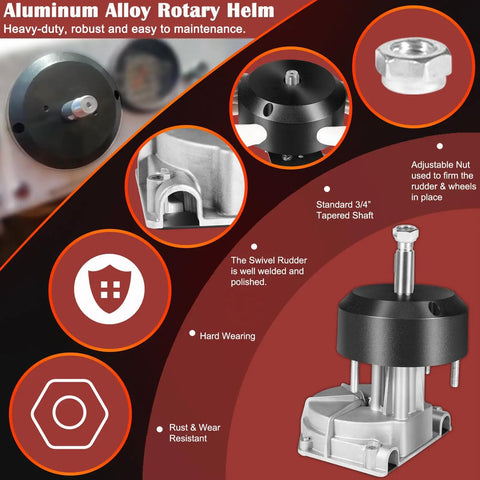 Aluminum alloy rotary helm with tapered shaft for Rotary Marine Steering System Kit With 15 Feet Steering Cable And 13.5 Inch Wheel