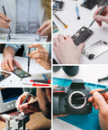 Using 25-In-1 Mini Precision Screwdriver Set for electronics like phones, glasses, cameras with magnetic torque and various bits.