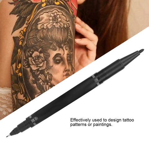 Hella Smooth Dual Tip Marking Kit Bold And Ultra Fine Felt Scribes For Piercing Positioning Aesthetic Procedures And Surgical Stenciling Top Shelf Removable Studio Grade Tools 10 Piece Set Black with detailed tattoo design.