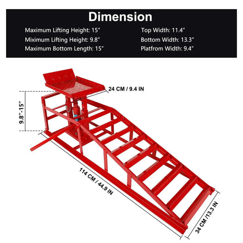 2 Pack 5 Ton Low Profile Hydraulic Car Ramps For SUVs And Light Duty Trucks, Adjustable Lift Ramps With 9.8 To 15 Inch Height, Oil Change Ready, Heavy Duty Steel Construction