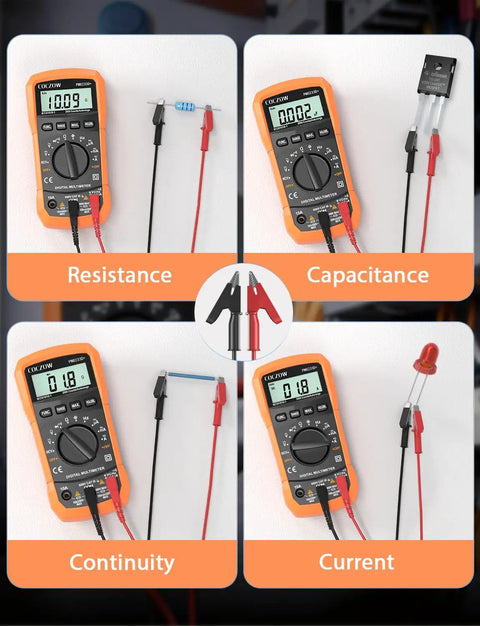High Sensitivity Digital Multimeter Tester For AC DC Voltage And Current Resistance Diodes Continuity NCV Circuit Checker, tests shown
