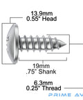 Side view of a screw with measurements for Stainless Steel License Plate Screws Kit For Front And Rear No Rust Easy Install