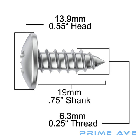 Side view of a screw with measurements for Stainless Steel License Plate Screws Kit For Front And Rear No Rust Easy Install
