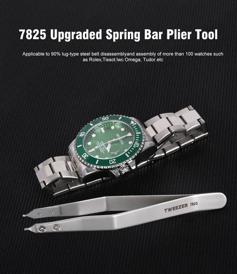 7825 Spring Bar Tweezers And Plier For Watch Band Removal, Pro Grade Watchmaker Tool With Precision Grip, Durable Black Finish