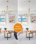 Dope Gold Farmhouse Chandelier With Industrial Style 6 Light Pendant Lighting in modern living room, height adjustable design.