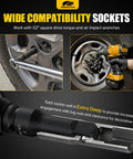 Heavy Duty Half Inch Drive Impact Socket Set used on lug nuts with an impact wrench showing socket depth