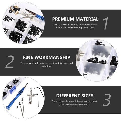 Zero Drama Rc Car Screw Repair Kit With Super Tough Storage Case Rust Proof Mini Fasteners for Remote Control Hobbyists, assorted screws and tools.