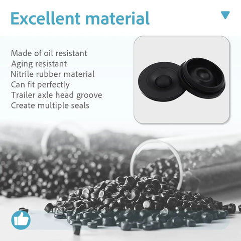 Close-up of 10 Pack Black Rubber Grease Plug Hub Dust Caps For Dexter EZ Lube Trailer Camper Axle, showing material quality.