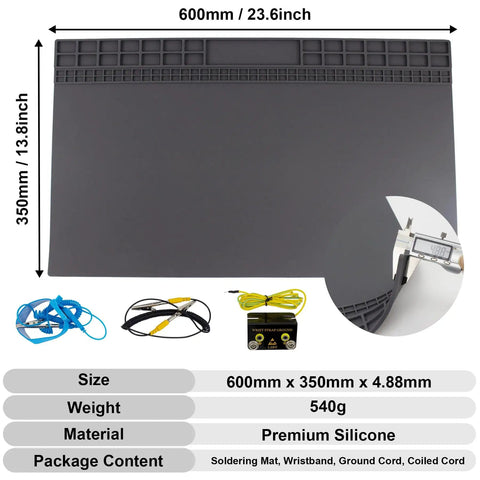 Extra Large Soldering Mat With Wrist Strap And Grounding Accessories, 23.6 By 13.8 Inches, 932 Degree Fahrenheit, silicone repair pad