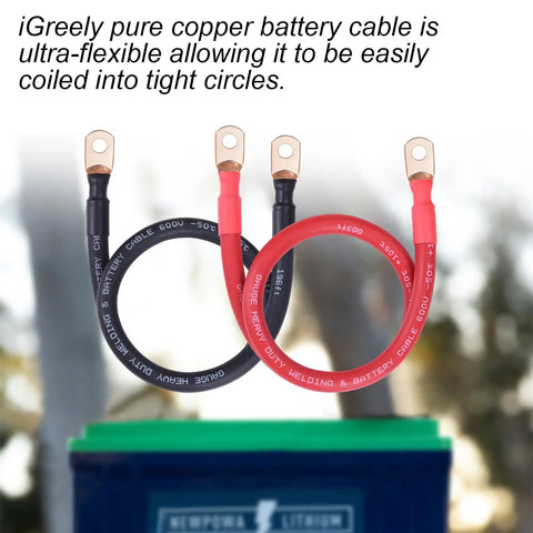 2/0 AWG Battery Cable Set 1 Ft Red And Black Copper Welding Cables Built Tough With 3 By 8 Inch Lug Terminals For Solar Inverter RV Boat Marine Automotive Replacement Parts coiled with lug ends