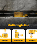 Newtry 10T Hydraulic Bottle Jack Low Profile Pump With Spline Adapter shown in various positions for multi-angle use on a rugged surface.