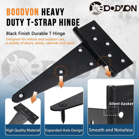 8 Inch T Strap Gate Hinges Heavy Duty Black Powder Coated Iron Set Of 2 for Barn Doors with high quality material
